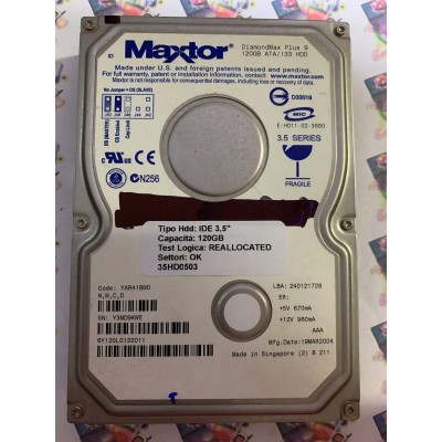 Hard Disk Usato Semifunzionante IDE 3,5" 120GB MAXTOR 6Y120L0 6Y120L0132011 YAR41BW0 19 MAR 2004