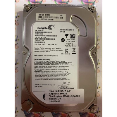 Hard Disk Usato Semifunzionante SATA 3,5" 500GB SEAGATE ST3500413AS 9YP142-516 JC45 12474 SU