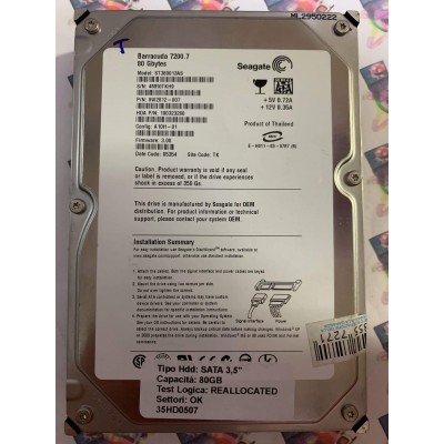 Hard Disk Usato Semifunzionante SATA 3,5" 80GB SEAGATE ST380013AS 9W2812-007 3.00 05354 TK