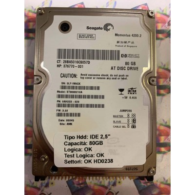 Hard Hard Disk Usato Funzionante 100% Ok IDE 2,5" 80GB SEAGATE ST9808210A 9AH233-020 3.02 06045 AMK