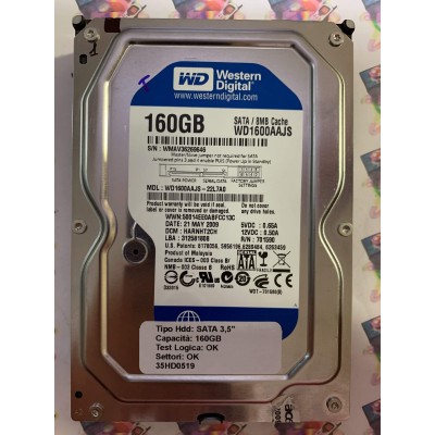 Hard Disk Usato Funzionante 100% OK SATA 3,5" 160GB WD WD1600AAJ-22L7A0 HARNHT2CH 21 MAY 2009