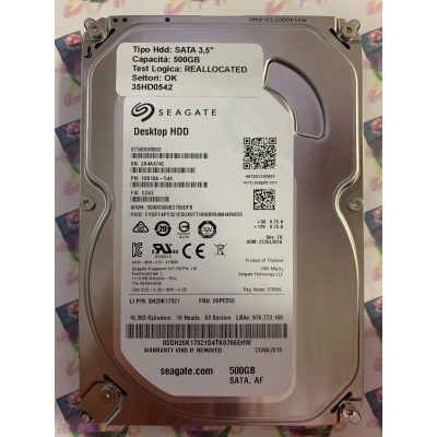 Hard Disk Usato Funzionante 100% OK SATA 3,5" 500GB SEAGATE ST500DM002 1SB10A-544 CC63 TK