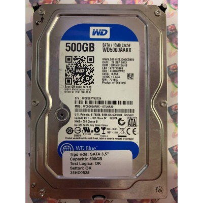 Hard Disk Usato Funzionante 100% OK SATA 3,5" 500GB WD WD5000AAKX-07U6AA0 EBRNHT2AHB 29 SEP 2013