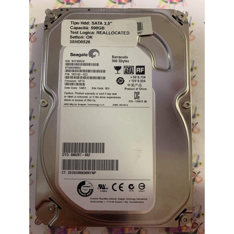 Hard Disk Usato Semifunzionante SATA 3,5" 500GB SEAGATE ST500DM002 1BD142-023 HP74 14451 WU