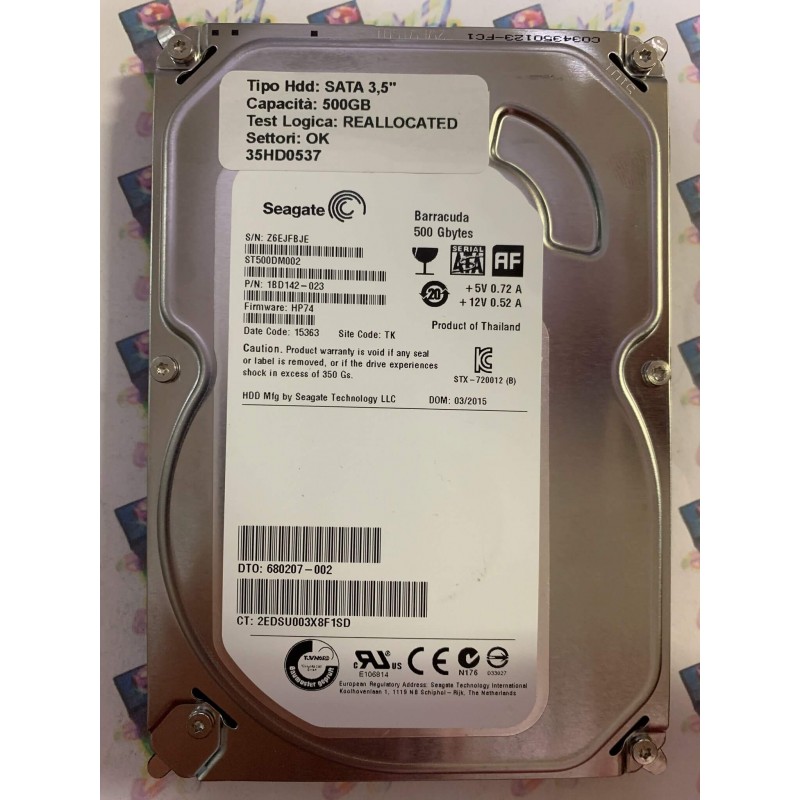Hard Disk Usato Semifunzionante SATA 3,5" 500GB SEAGATE ST500DM002 1BD142-023 HP74 15363 TK