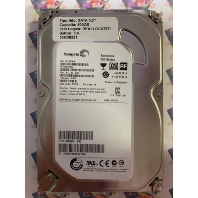 Hard Disk Usato Semifunzionante SATA 3,5" 500GB SEAGATE ST500DM002 1BD142-023 HP74 15363 TK 03 2015