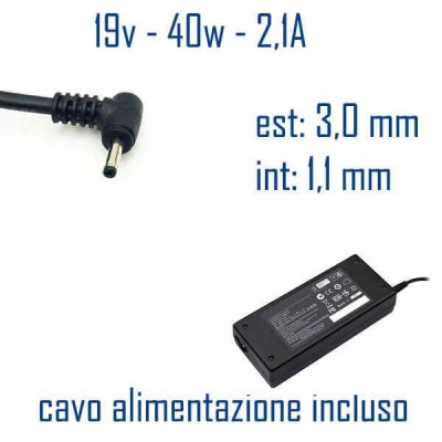 Alimentatore Compatibile 40W 19V 2,1A 3,0 x 1,1mm Cavo Alimentazione Incluso