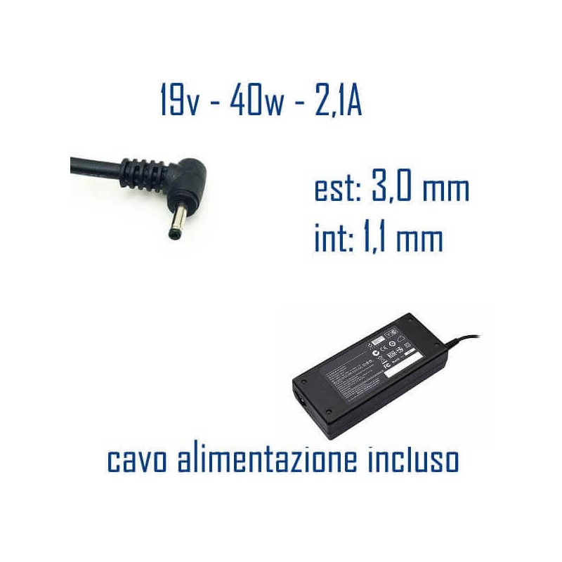 Alimentatore Compatibile 40W 19V 2,1A 3,0 x 1,1mm Cavo Alimentazione Incluso