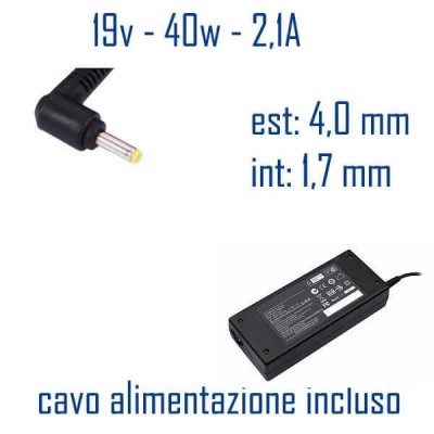 Alimentatore Compatibile 40W 19V 2,1A 4,0 x 1,7mm Cavo Alimentazione Incluso