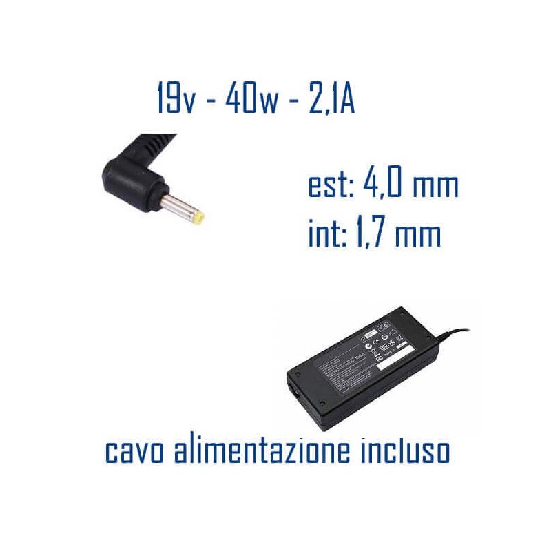 Alimentatore Compatibile 40W 19V 2,1A 4,0 x 1,7mm Cavo Alimentazione Incluso