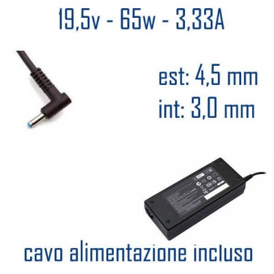 Alimentatore Compatibile 65W 19,5V 3,33A 4,5 x 3,0mm Cavo Alimentazione Incluso