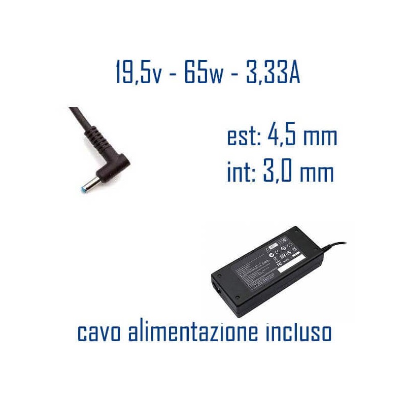 Alimentatore Compatibile 65W 19,5V 3,33A 4,5 x 3,0mm Cavo Alimentazione Incluso