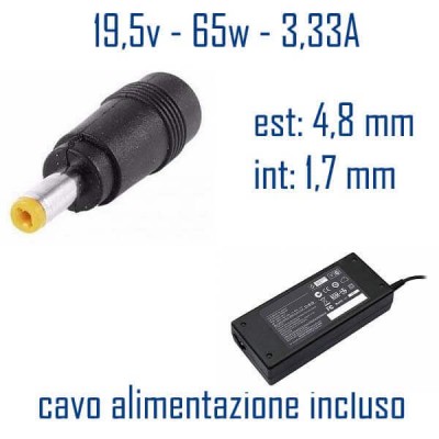 Alimentatore Compatibile 65W 19,5V 3,33A 4,8 x 1,7mm Cavo Alimentazione Incluso