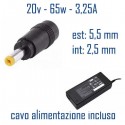 Alimentatore Compatibile 65W 20V 3,25A 5,5 x 2,5mm Cavo Alimentazione Incluso
