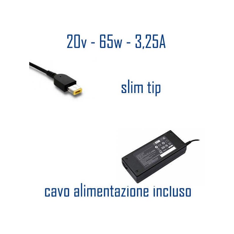 Alimentatore Compatibile 65W 20V 3,25A Slim Tip Lenovo Cavo Alimentazione Incluso