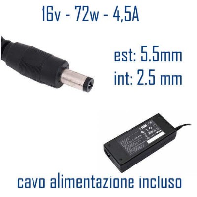 Alimentatore Compatibile 72W 16V 4,5A 5,5 x 2,5mm Cavo Alimentazione Incluso