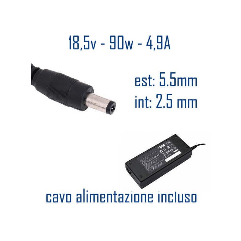 Alimentatore Compatibile 90W 18,5V 4,9A 5,5 x 2,5mm Cavo Alimentazione Incluso