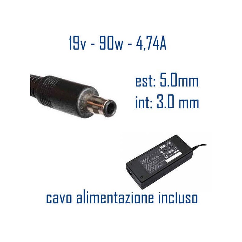 Alimentatore Compatibile 90W 19V 4,74A 5,0 x 3,0mm Cavo Alimentazione Incluso