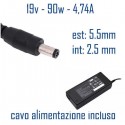 Alimentatore Compatibile 90W 19V 4,74A 5,5 x 2,5mm Cavo Alimentazione Incluso