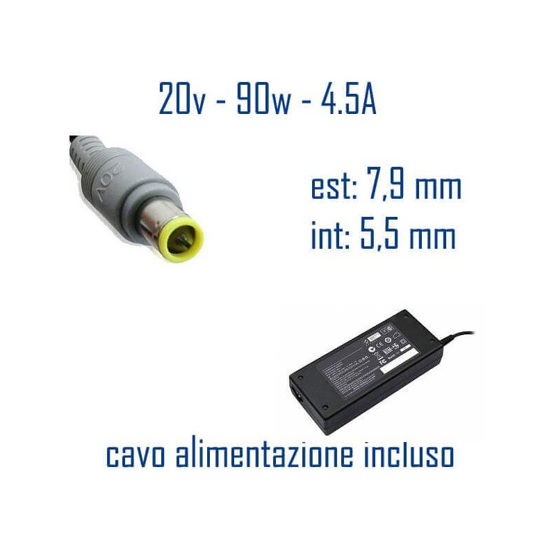 Alimentatore Compatibile 90W 20V 4,5A 7,9 x 5,5mm Cavo Alimentazione Incluso