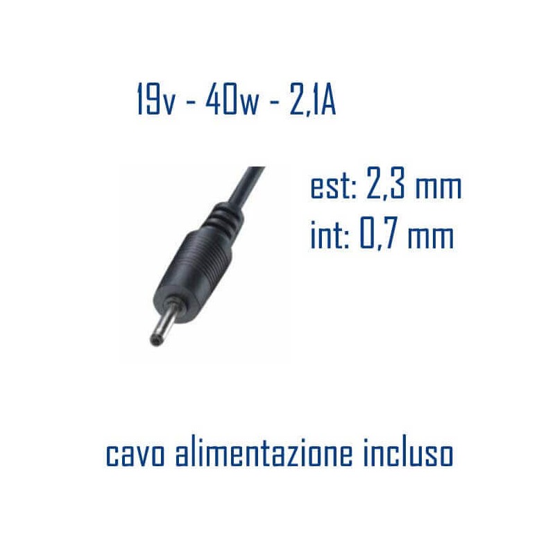 Alimentatore Compatibile 40W 19V 2,1A 2,3mm x 0,7mm Cavo Alimentazione Incluso