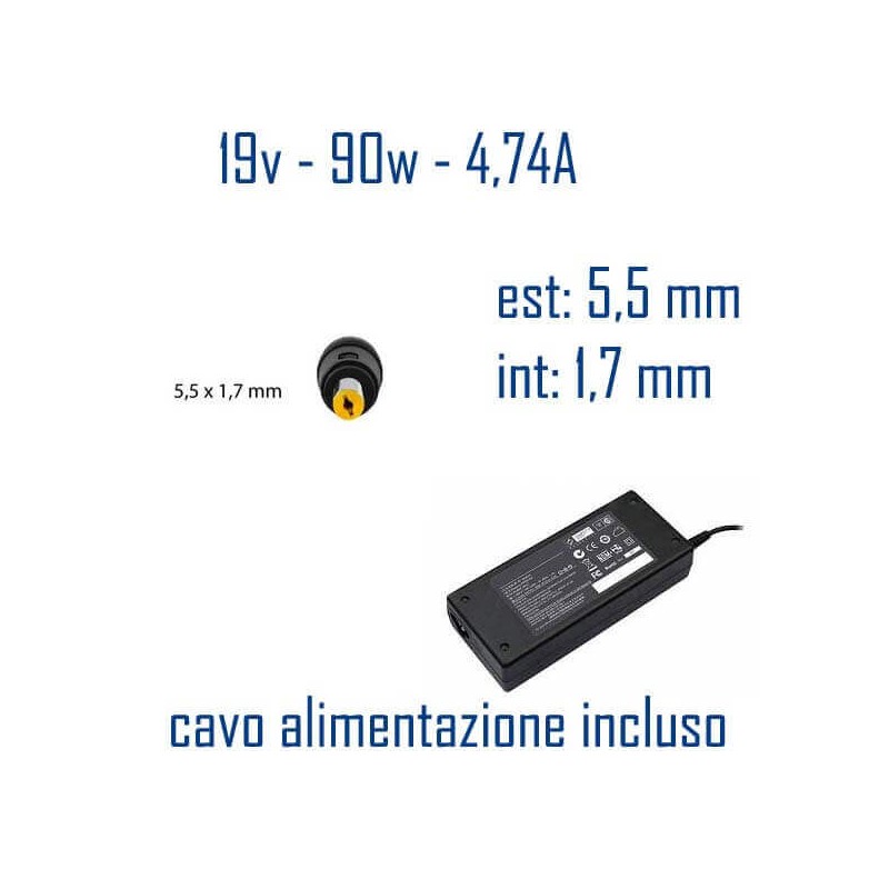 Alimentatore Compatibile 90W 19V 4,72A 5,5 x 1,7mm TR-7671 Cavo Alimentazione Incluso