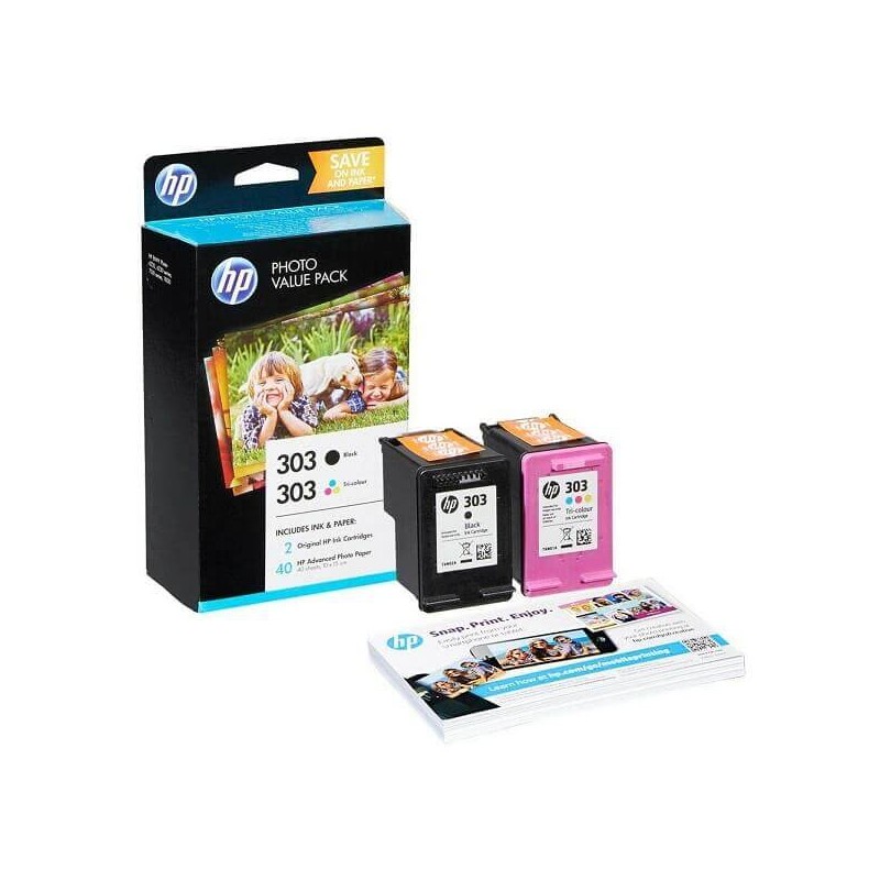 Multipack 2 Cartucce Originali HP 303 BK + 303 COL + Carta Fotografica