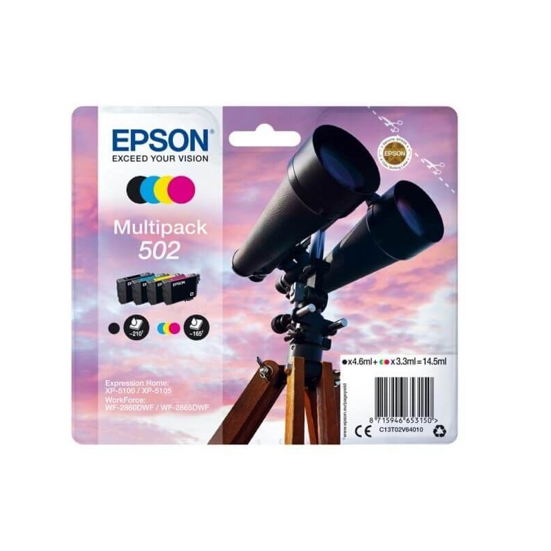 Kit 4 Cartucce Originali Epson C13T02V64010 502 BK C M Y 4,6ml Bk 3,3ml C M Y