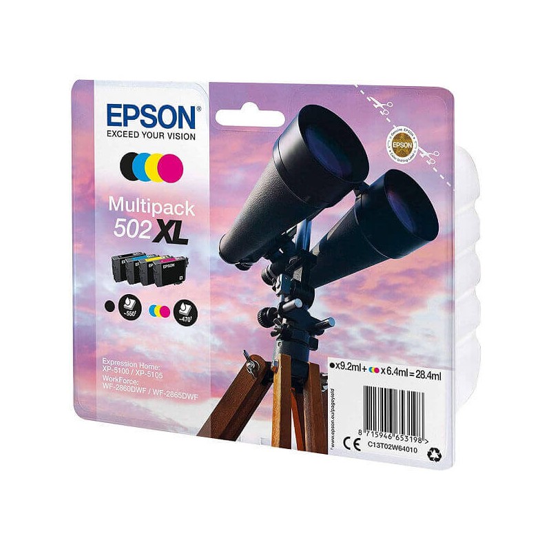 Kit 4 Cartucce Originali Epson C13T02W64010 502XL BK C M Y 9,2ml Bk 6,4ml C M Y
