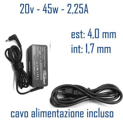 Alimentatore Compatibile 45W 20V 2,25A 4,0 x 1,7mm TR-9465 Cavo Alimentazione Incluso