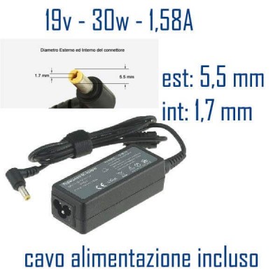 Alimentatore Compatibile 30W 19V 1,58A 5,5mm x 1,7mm Cavo Alimentazione Incluso