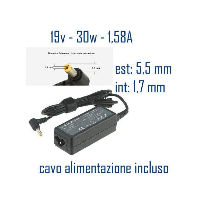 Alimentatore Compatibile 30W 19V 1,58A 5,5mm x 1,7mm Cavo Alimentazione Incluso