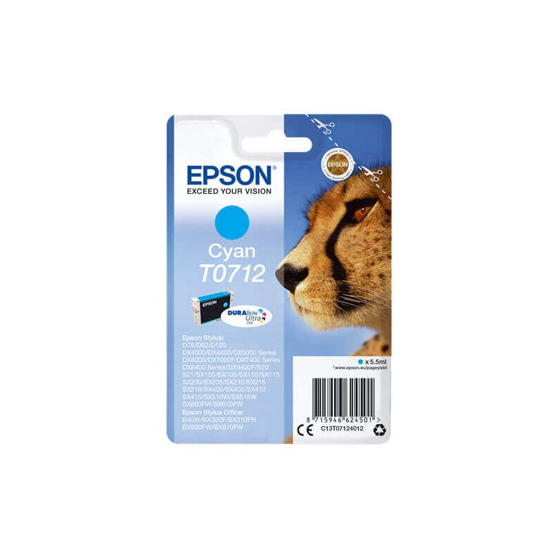 Cartuccia Originale Epson C13T07134012 T0712 C Ciano 5,5ML 345 Pagine