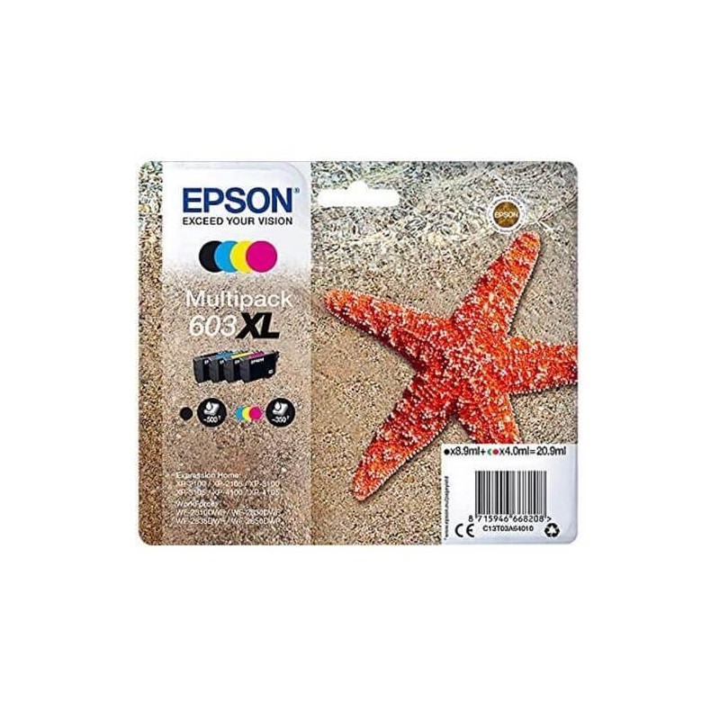 Kit 4 Cartucce Originali Epson C13T03A64010 603XL BK C M Y 8,9ml Bk 4ml C M Y