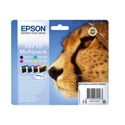 Kit 4 Cartucce Originali Epson C13T07154012 T0715 Bk Nero 7,4ml 245 Pagine C Ciano 5,5ml 345 Pagine M Magenta 5,5 ml 250 Pagine