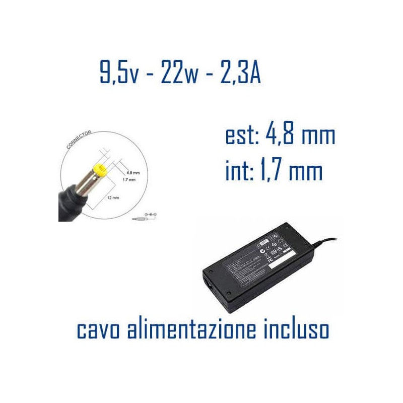 Alimentatore Compatibile 22W 9,5V 2,3A 4,8MM x 1,7mm Cavo Alimentazione Incluso