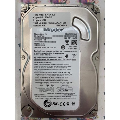 Hard Disk Usato Semifunzionante SATA 3,5" 500GB MAXTOR STM3500418AS 9SS142-325 CC34 09447 TK