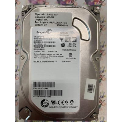 Hard Disk Usato Semifunzionante SATA 3,5" 500GB SEAGATE ST500DM002 1BD142-021 HP73 14117 TK