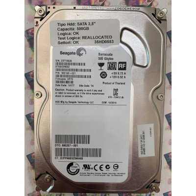 Hard Disk Usato Semifunzionante SATA 3,5" 500GB SEAGATE ST500DM002 1BD142-021 HP73 14177 TK