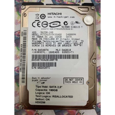 Hard Disk Usato Semifunzionante SATA 2,5" 160GB HITACHI HTS5425516K9SA00 5K250-160 0A54874 DA2010