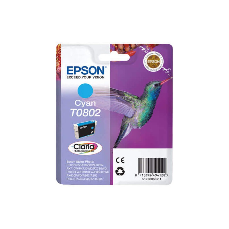 Cartuccia Originale Epson C13T08024011 T0802 C Ciano 7,4ml 435 Pagine
