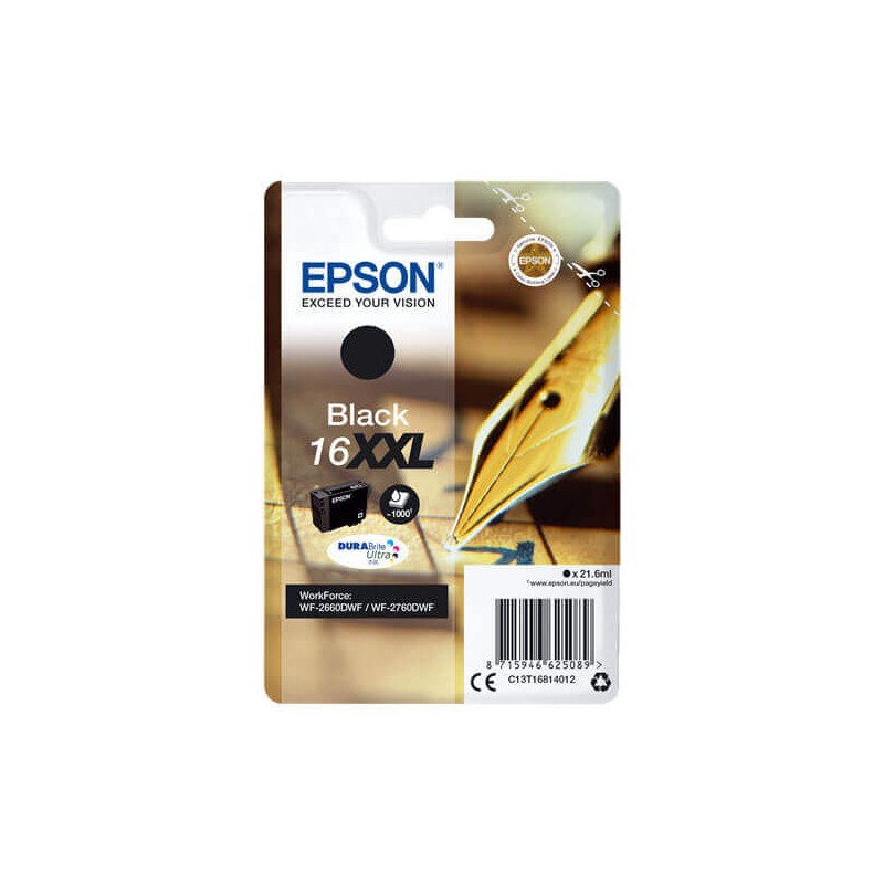 Cartuccia Originale Epson C13T16814012 T1681 16XXL Bk Nero 21,6ML 1000 Pagine