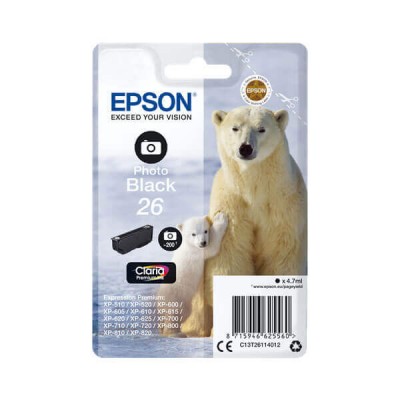 Cartuccia Originale Epson C13T26114012 T2611 26 Photo Bk Nero 4,7ML 200 Pagine