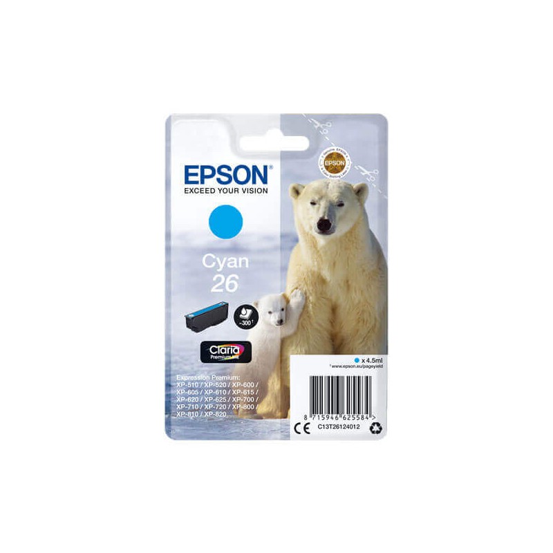 Cartuccia Originale Epson C13T26124012 T2612 26 C Ciano 4,5ML 300 Pagine