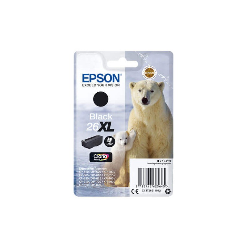 Cartuccia Originale Epson C13T26214012 T2621 26XL Bk Nero 6,2ML 220 Pagine
