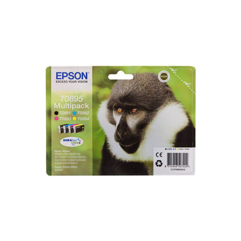 Kit 4 Cartucce Originali Epson C13T08954011 T0895 Bk Nero 5,8ml 170 Pagine C Ciano 3,5ml 170 Pagine M Magenta 3,5 ml 135 Pagine