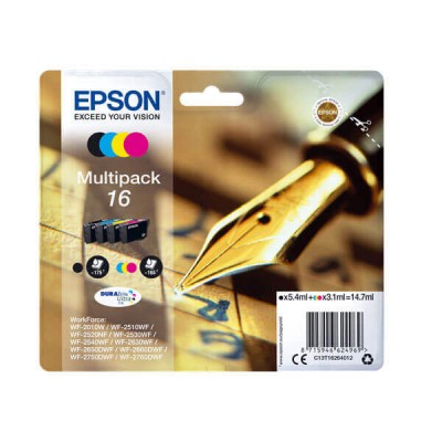 Kit 4 Cartucce Originali Epson C13T16264012 T1626 16 BK C M Y 5,4ml Bk 3ml C M Y