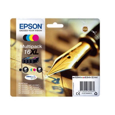 Kit 4 Cartucce Originali Epson C13T16364012 T1636 16xl BK C M Y 12,9ml Bk 5,9ml C M Y