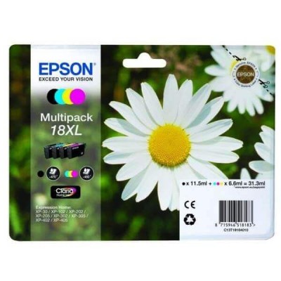 Kit 4 Cartucce Originali Epson C13T18164012 T1816 18XL BK C M Y 11,5ml Bk 6,6ml C M Y