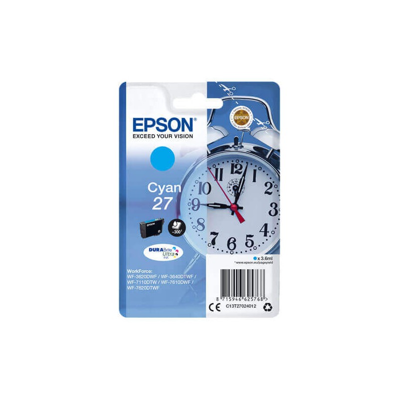 Cartuccia Originale Epson C13T27024012 T2702 27 C Ciano 3,6ML 300 Pagine